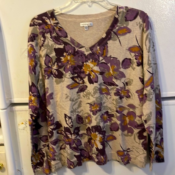 croft & barrow Sweaters - Croft & Barrow V Neck Cotton Sweater Long Sleeve Purple/Lavender/Gold Floral-14